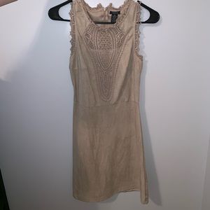 Tan, suede, middle of the thigh length dress